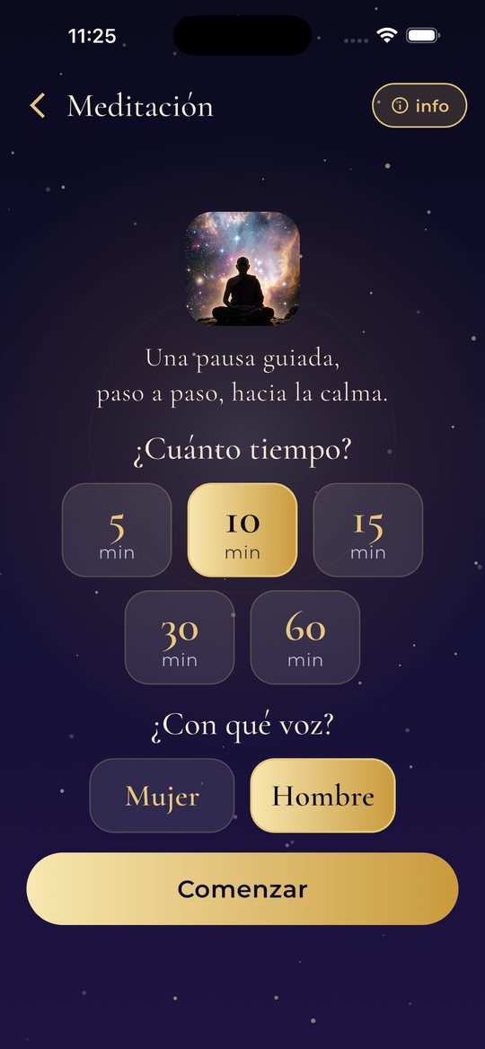 Pantalla de meditación guiada de la app